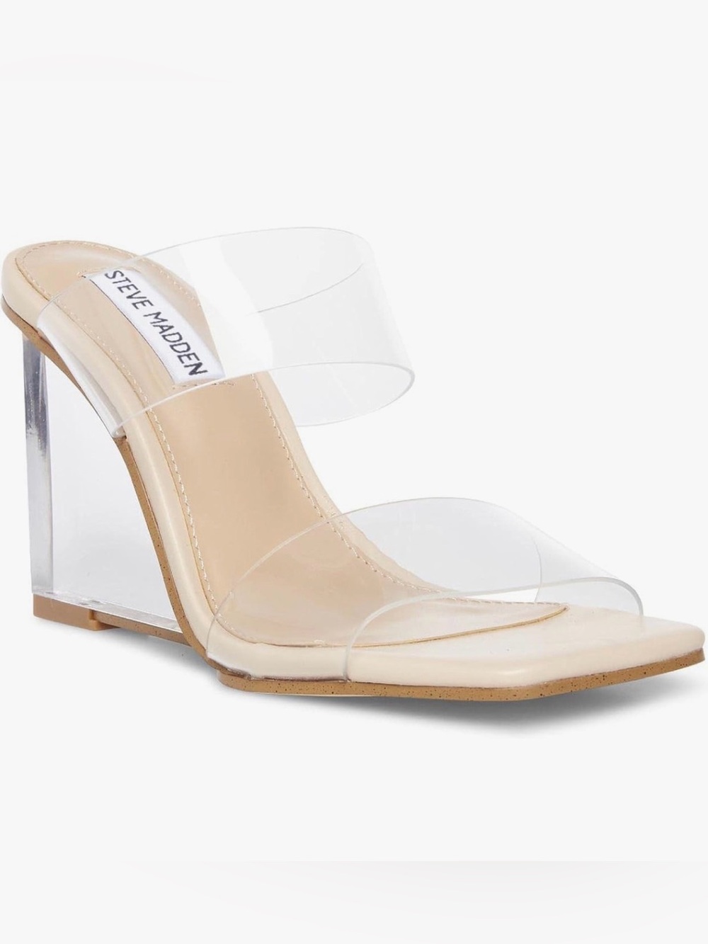 Steve Madden Nude and Clear Double Strap Block Heel Mule